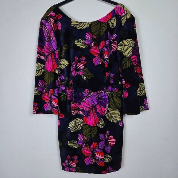 Trina Turk Womens Dark Floral Velvet Dress Size 10 Purple Pink Artsy Event Fairy - Picture 1 of 7